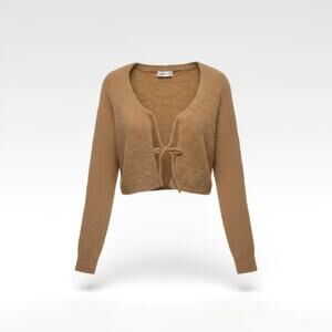 Hollister Camel Tan Fuzzy Tie-Front Cropped Cardigan Size Medium